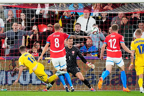 UEFA Nations League, Czech Republic vs Ukraine: Ukraine's Vladyslav Vanat, left, scores his side's first goal
